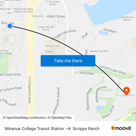 Miramar College Transit Station to Scripps Ranch map