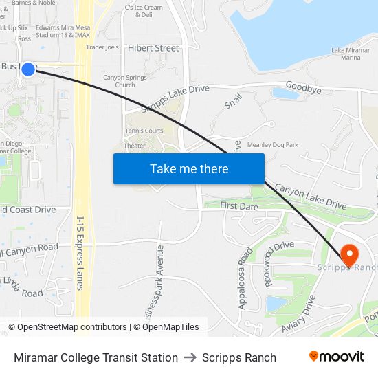 Miramar College Transit Station to Scripps Ranch map