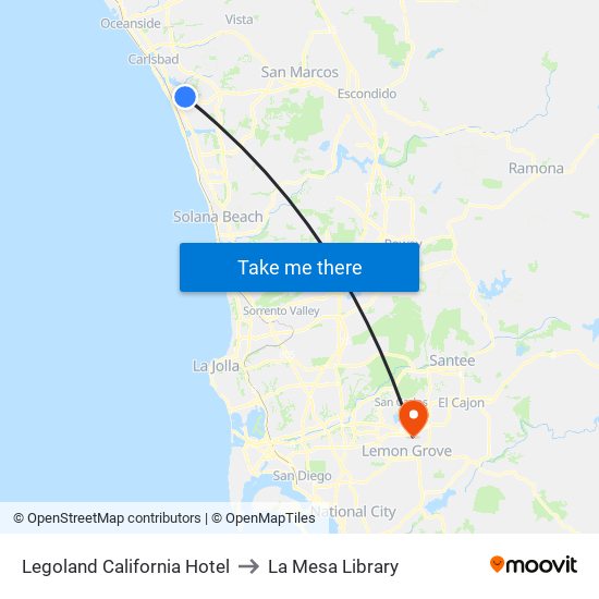 Legoland California Hotel to La Mesa Library map