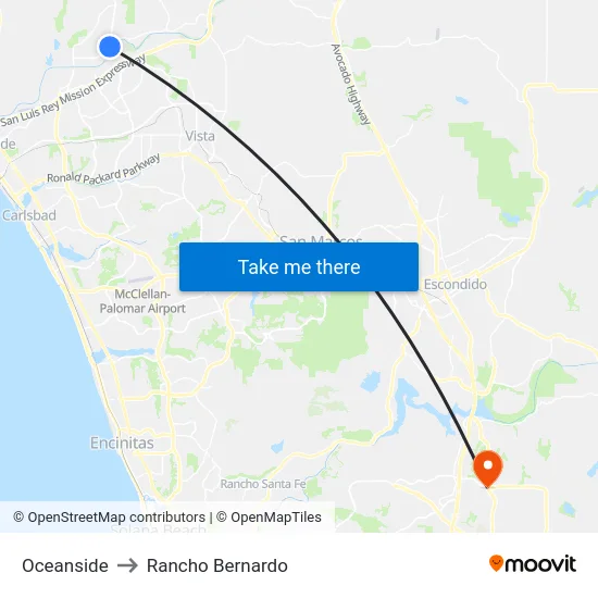 Oceanside to Rancho Bernardo map
