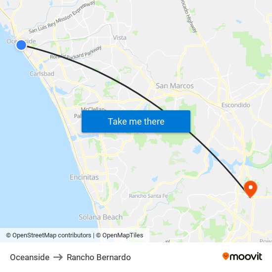 Oceanside to Rancho Bernardo map