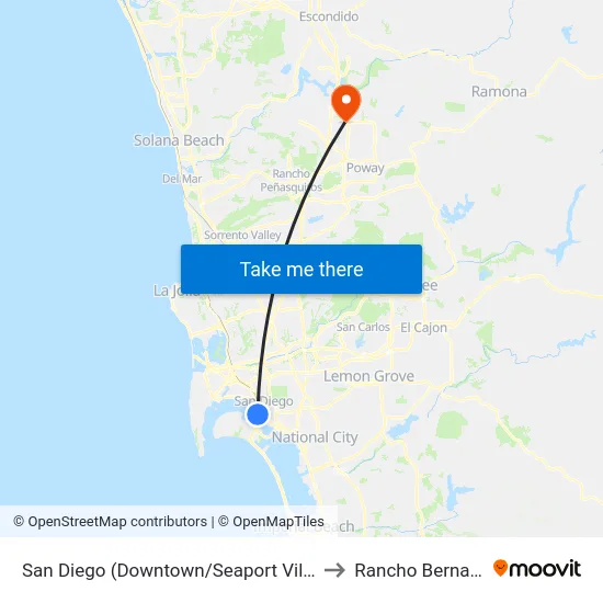 San Diego (Downtown/Seaport Village) to Rancho Bernardo map