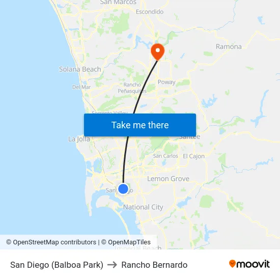 San Diego (Balboa Park) to Rancho Bernardo map