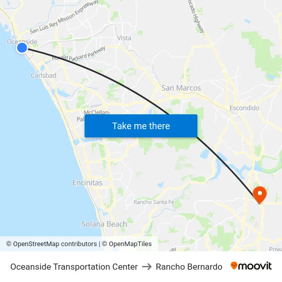 Oceanside Transportation Center to Rancho Bernardo map