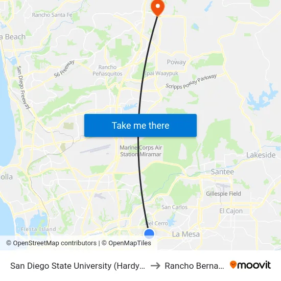 San Diego State University (Hardy Ave) to Rancho Bernardo map