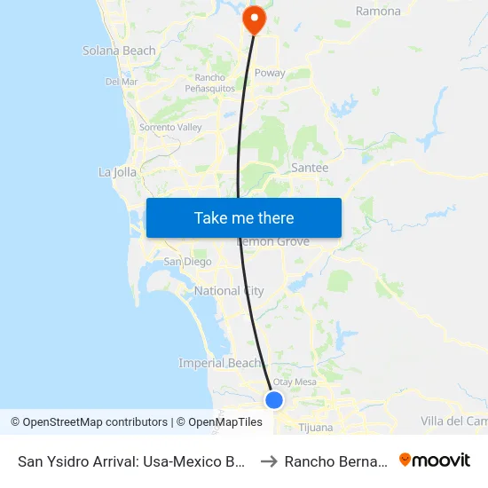 San Ysidro Arrival: Usa-Mexico Border to Rancho Bernardo map