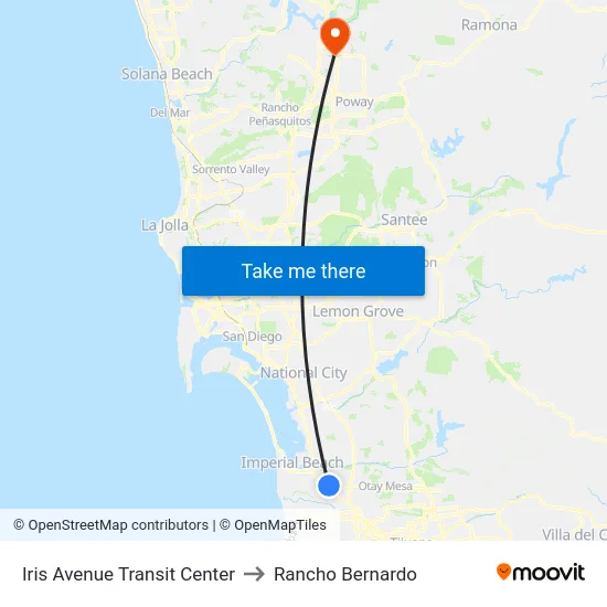 Iris Avenue Transit Center to Rancho Bernardo map