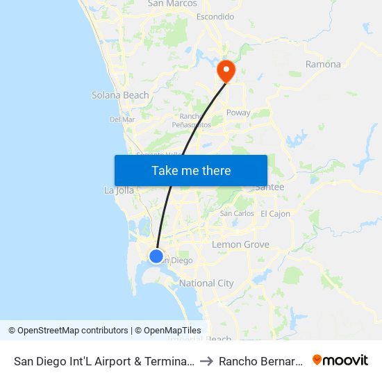 San Diego Int'L Airport & Terminal 1 to Rancho Bernardo map