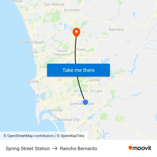 Spring Street Station to Rancho Bernardo map