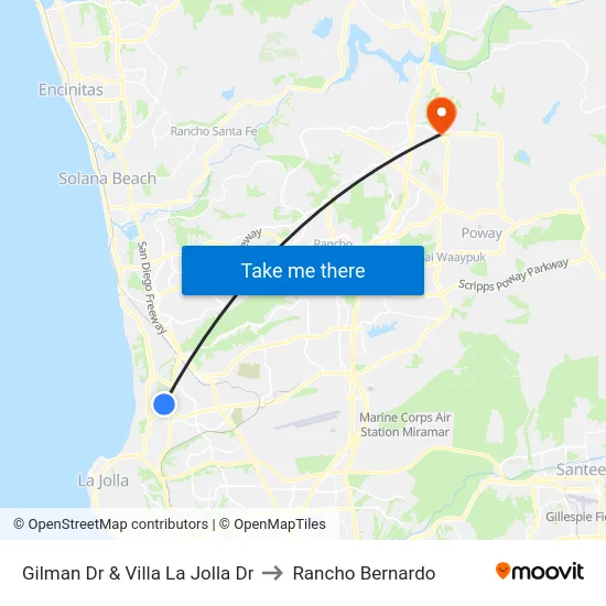 Gilman Dr & Villa La Jolla Dr to Rancho Bernardo map