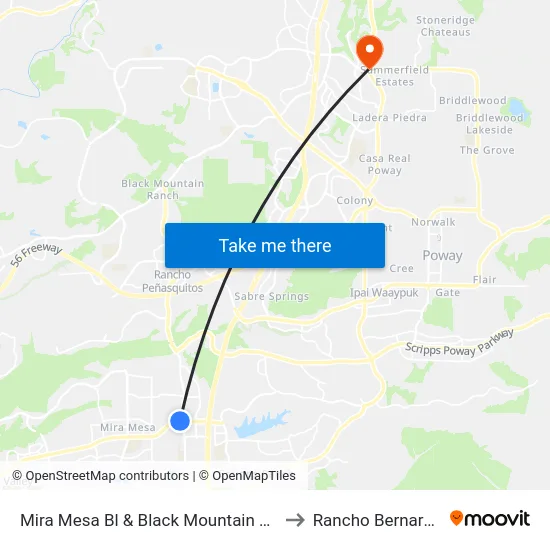Mira Mesa Bl & Black Mountain Rd to Rancho Bernardo map