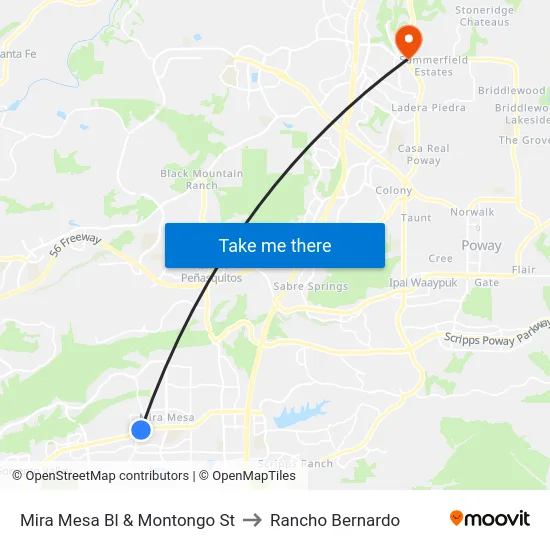 Mira Mesa Bl & Montongo St to Rancho Bernardo map