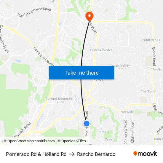 Pomerado Rd & Holland Rd to Rancho Bernardo map