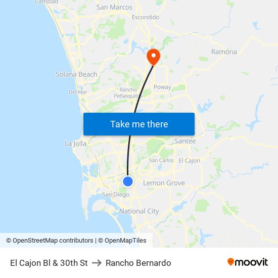 El Cajon Bl & 30th St to Rancho Bernardo map
