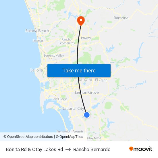 Bonita Rd & Otay Lakes Rd to Rancho Bernardo map
