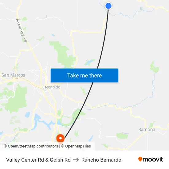 Valley Center Rd & Golsh Rd to Rancho Bernardo map