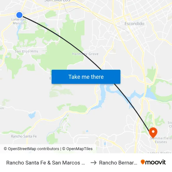 Rancho Santa Fe & San Marcos Blvd to Rancho Bernardo map