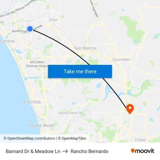 Barnard Dr & Meadow Ln to Rancho Bernardo map