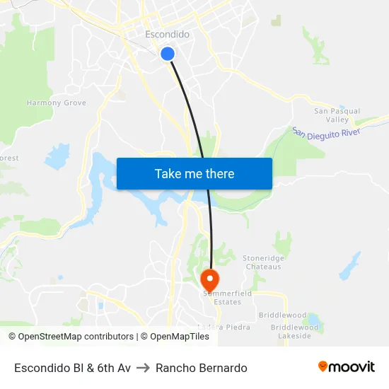Escondido Bl & 6th Av to Rancho Bernardo map