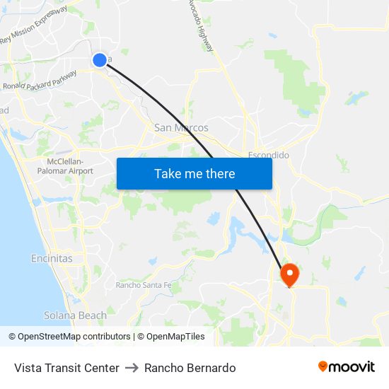 Vista Transit Center to Rancho Bernardo map