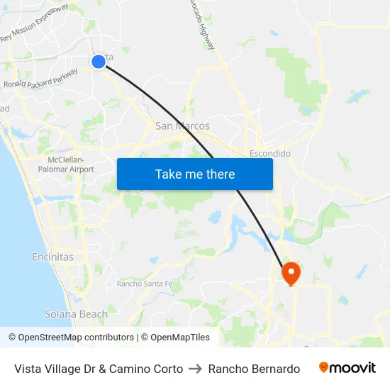 Vista Village Dr & Camino Corto to Rancho Bernardo map