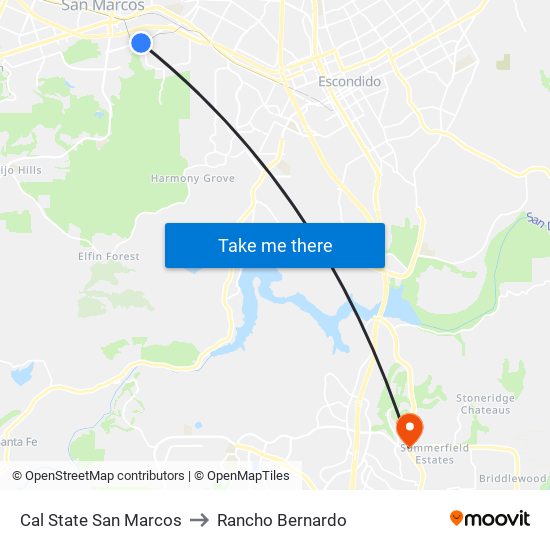 Cal State San Marcos to Rancho Bernardo map