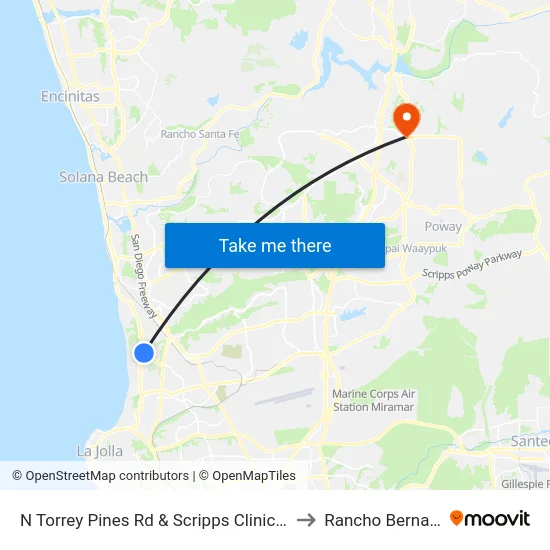 N Torrey Pines Rd & Scripps Clinic Drwy to Rancho Bernardo map