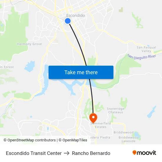 Escondido Transit Center to Rancho Bernardo map