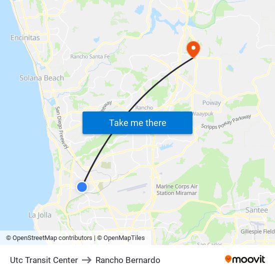 Utc Transit Center to Rancho Bernardo map