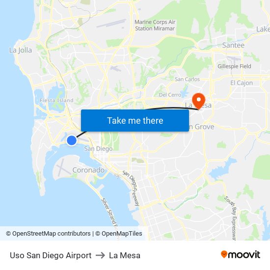 Uso San Diego Airport to La Mesa map