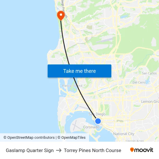 Gaslamp Quarter Sign to Torrey Pines North Course map