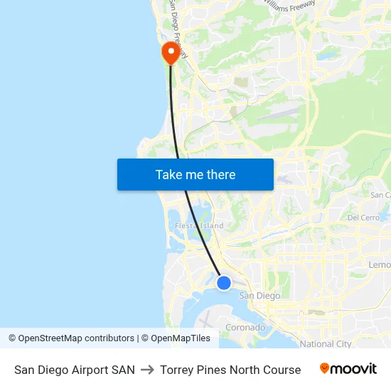 San Diego Airport SAN to Torrey Pines North Course map