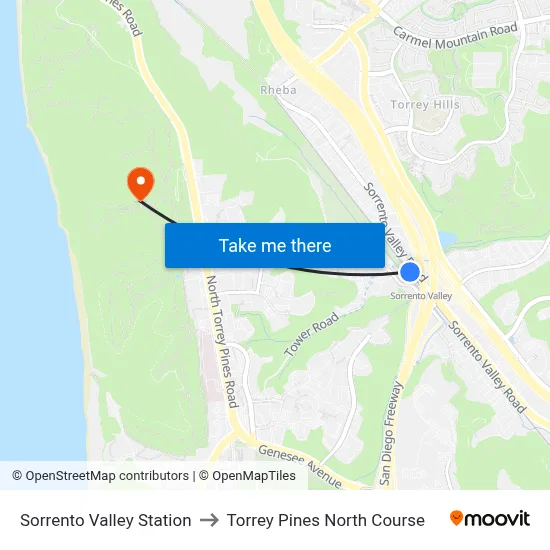 Sorrento Valley Station to Torrey Pines North Course map