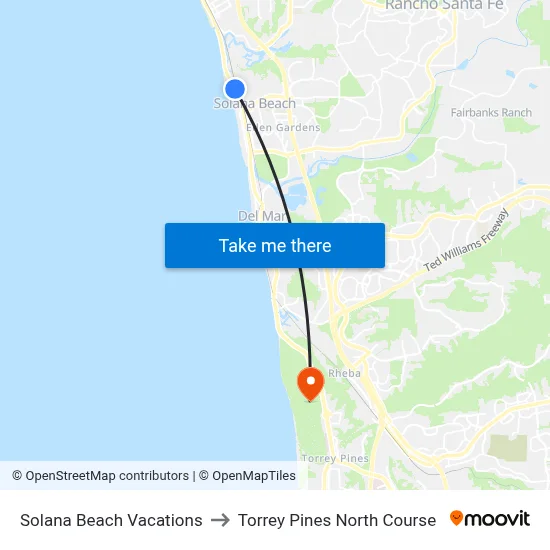 Solana Beach Vacations to Torrey Pines North Course map