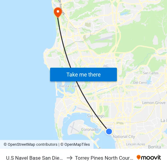 U.S Navel Base San Diego to Torrey Pines North Course map