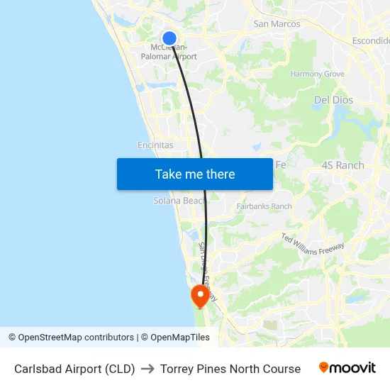 Carlsbad Airport (CLD) to Torrey Pines North Course map
