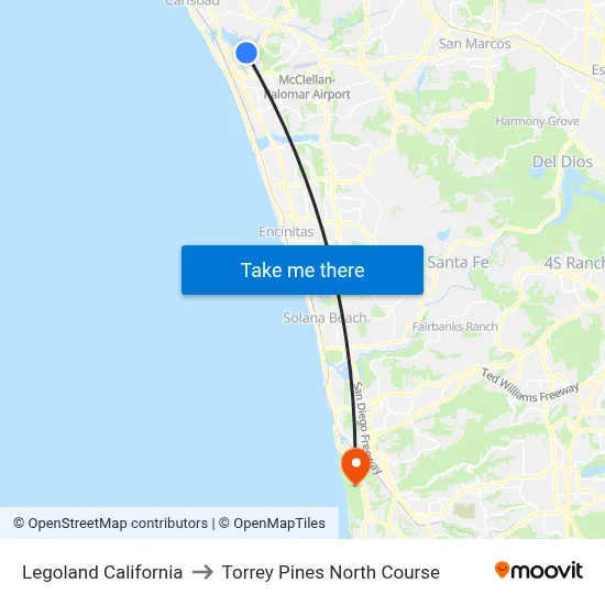 Legoland California to Torrey Pines North Course map