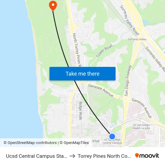 Ucsd Central Campus Station to Torrey Pines North Course map