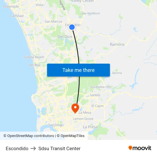 Escondido to Sdsu Transit Center map