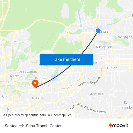 Santee to Sdsu Transit Center map