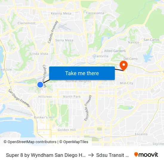 Super 8 by Wyndham San Diego Hotel Circle to Sdsu Transit Center map