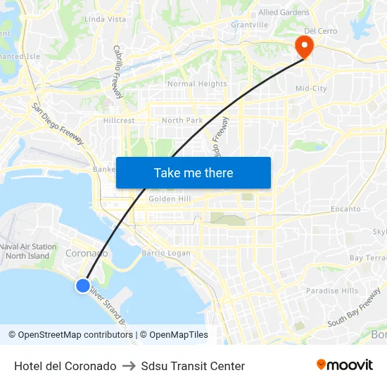 Hotel del Coronado to Sdsu Transit Center map