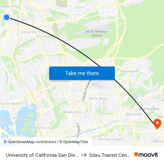 University of California San Diego to Sdsu Transit Center map