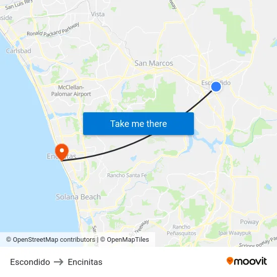Escondido to Encinitas map