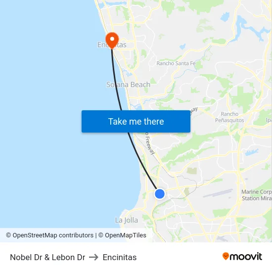 Nobel Dr & Lebon Dr to Encinitas map