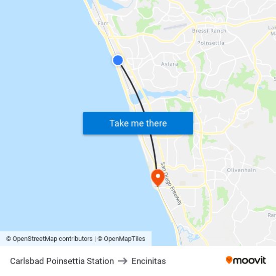 Carlsbad Poinsettia Station to Encinitas map