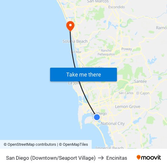 San Diego (Downtown/Seaport Village) to Encinitas map