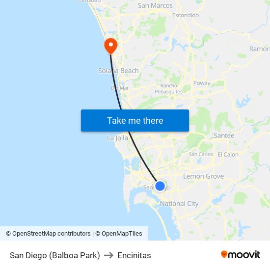 San Diego (Balboa Park) to Encinitas map