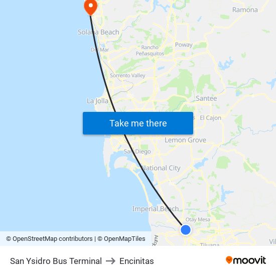 San Ysidro Bus Terminal to Encinitas map