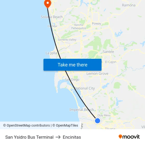 San Ysidro Bus Terminal to Encinitas map